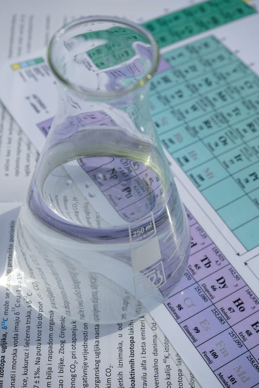 water in glass on top of periodic table of elements